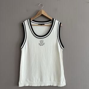 Tommy Hilfiger Sweater Tank Top Womens XL Rhinestone Logo Preppy Tennis Core Y2K